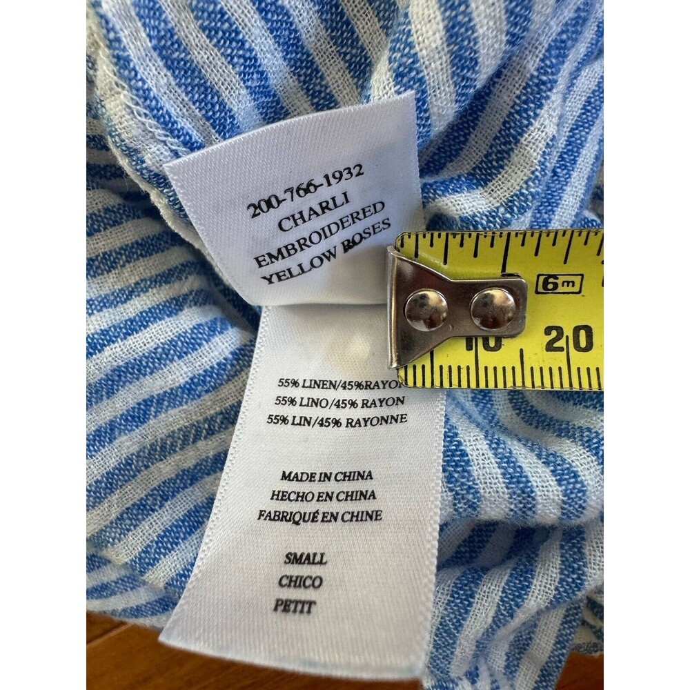 Rails Charli Embroidered Yellow Rose Shirt Blue Stripe Linen Button Down Women S - Picture 11 of 11